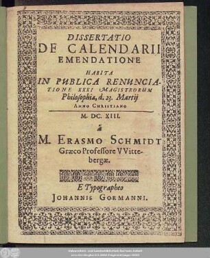 Dissertatio De Calendarii Emendatione