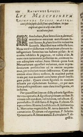 Lux Mercuriorum Raimundi Lullii ...