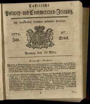 9tes Stueck, Montag den 2ten Maerz 1772