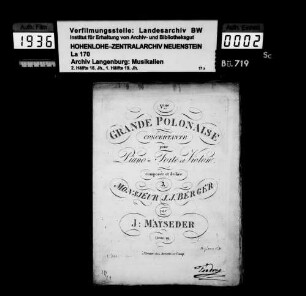 Joseph Mayseder (1789-1863): Vme / Grande Polonaise / concertante / pour / Piano-Forte et Violon / ... par / J. Mayseder / Oeuv. 19 à Vienne chez Artaria et Comp. Besitzvermerk: Feodora