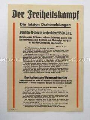 Nachrichtenblatt der sächsischen NSDAP-Zeitung "Der Freiheitskampf" zum Seekrieg gegen Großbritannien