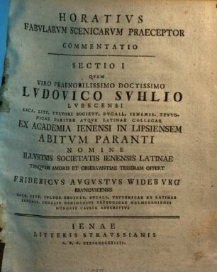 Horatius fabularum scenicarum praeceptorum Commentatio