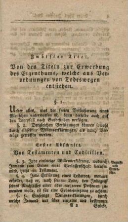 Zwölfter Titel. Von den Titeln zur Erwerbung des Eigenthums, welche aus Verordnungen von Todeswegen entstehen.