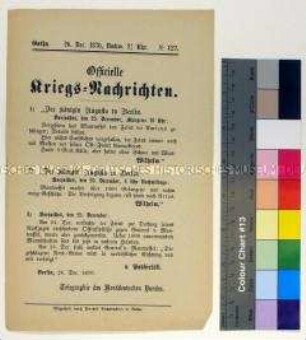 Kriegsdepesche des Norddeutschen Bundes über die Kriegsereignisse vom 24.-25.12.1870 bei Amiens und Arras