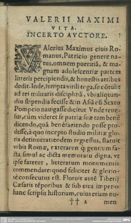 Valerii Maximi Vita. Incerto Auctore