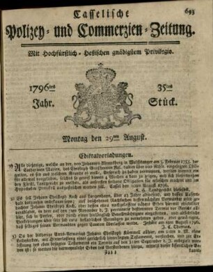 35tes Stueck, Montag den 29ten August 1796