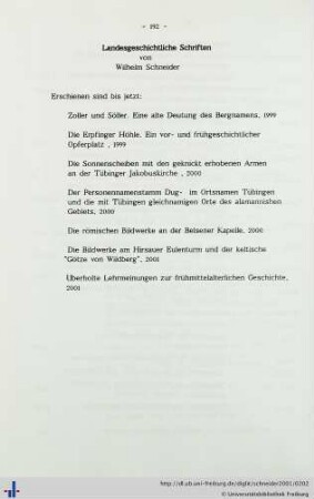Landesgeschichtliche Schriften von Wilhelm Schneider.