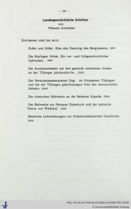 Landesgeschichtliche Schriften von Wilhelm Schneider.