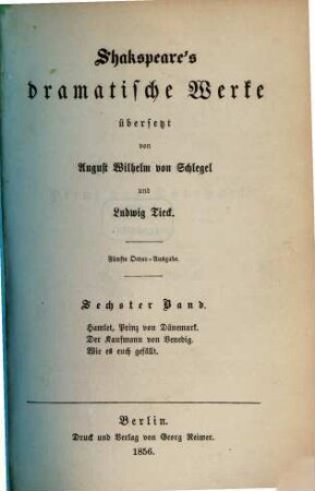 Shakspeare's dramatische Werke, 6