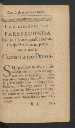 Libelli De Spectris Pars Secunda. Consolationes quasdam contra spectrorum impetus continens.