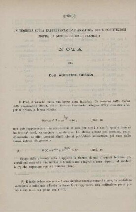 Un teorema sulla rappresentazione analitica delle sostituzioni sopra un numero primo di elementi.