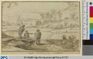 Flusslandschaft mit drei Männern