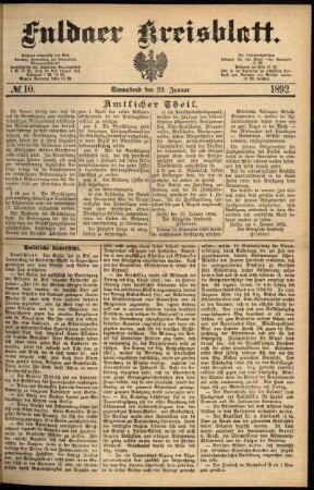 Erste Ausgabe vom Samstag, den 23. Januar 1892.