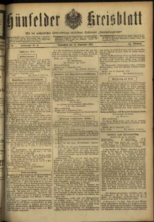 Ausgabe vom Samstag, den 14. September 1918.
