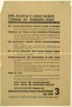 Flugblatt der KPD gegen die SPD und Aufruf zur Leipziger Stadtverordnetenwahl 1929