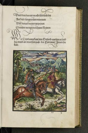 Wie Tewrdanck mit dem Ernhold aus seinem land zog / unnd den ersten pass / den Fürwittig Innen het kam