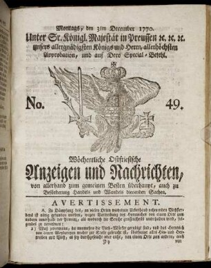 No. 49. Montags, den 3ten December 1770.