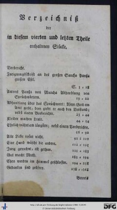 Verzeichnis der in diesem vierten und letzten Theile enthaltenen Stücke.