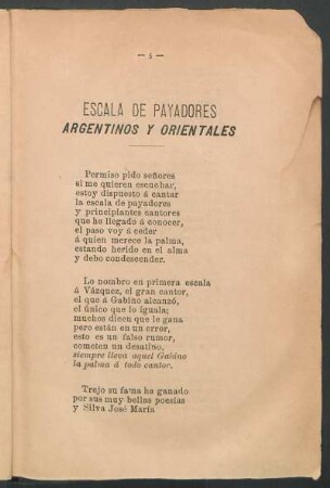 Escala de payadores argentinos y orientales