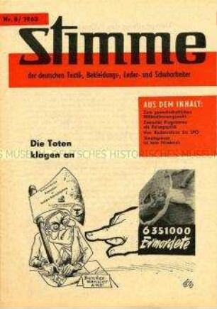 Gewerkschaftszeitung "Stimme der deutschen Textil-, Bekleidungs-, Leder- und Schuharbeiter", Nr. 8/1963