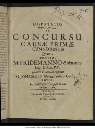 Disputatio Philosophica De Concursu Causae Primae Cum Secundis