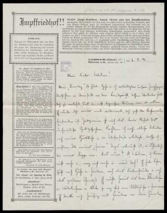 Brief von Hugo Wegener an Wilhelm Schwaner