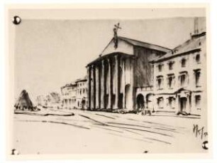 Evangelische Stadtkirche, Karlsruhe Wiederaufbau: Skizze Eingangsseite