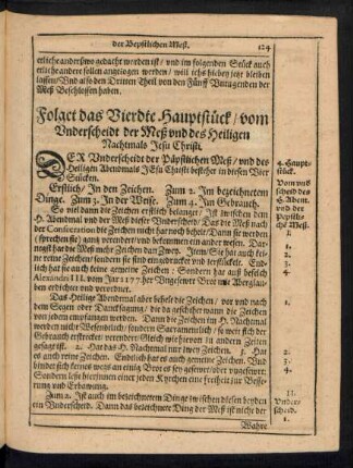 Folget das Vierdte Hauptstück/ vom Underscheidt der Meß und des Heiligen Nachtmals Jesu Christi.