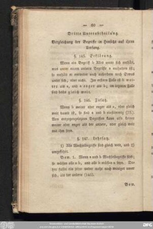 Dritte Unterabtheilung: Vergleichung der Begriffe in Hinsicht auf ihren Umfang.