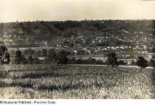 Merbitz (Dresden-Merbitz). Blick vom Gasthof Merbitz über das Elbtal zur Lößnitz nach Nordnordost