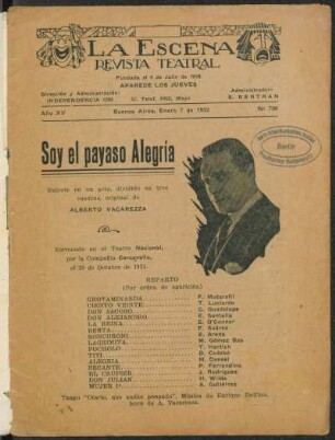 Soy el payaso alegría : sainete en un acto, dividido en tres cuadros