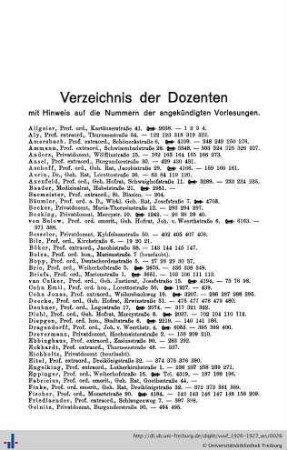 Verzeichnis der Dozenten.