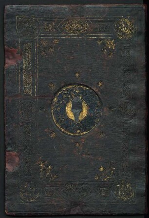 Breviarium Romanum. Venedig, 1478 : Bucheinband mit italienischer Stempelprägung (Leder über Holz mit gemaltem blau-goldenem Wappen) Rückendeckel (Vorderdeckel Kriegsverlust) von: Nicolaus Jenson: Breviarium Romanum, Venice, 1478 : decoration and distribution. Dresden: SLUB Ink.2872.2