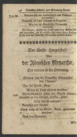 Der fünfte Haupttheil. Von der Römischen Monarchie, Der vierten in der Ordnung