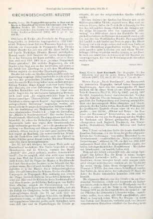 447-448 [Rezension] Denzler, Georg, Die Propagandakongregation in Rom und die Kirche in Deutschland im ersten Jahrzehnt nach dem westfälischen Frieden