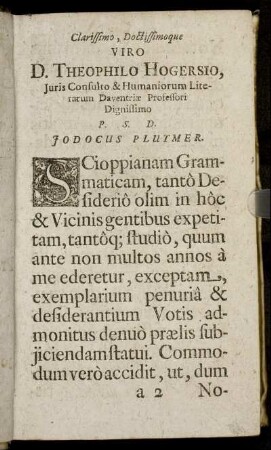Clarissimo ... D. Theophilo Hogersio, Iuris Consulto ...