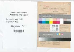 Entnazifizierung Fritz Hagelauer , geb. 10.03.1887 (Kaufmann)