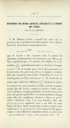Remarques sur divers articles, concernant la théorie des séries.