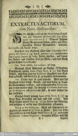 Extractus Actorum, cum Notis illustrantibus