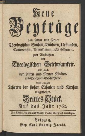 Drittes Stück. Auf das Jahr 1761