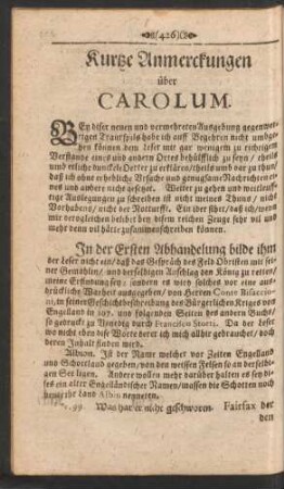 Kurtze Anmerckungen über Carolum.