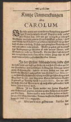 Kurtze Anmerckungen über Carolum.
