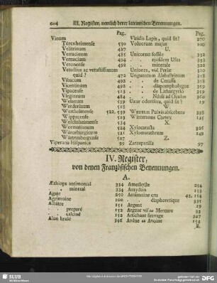 IV. Register, von denen Französischen Benennungen