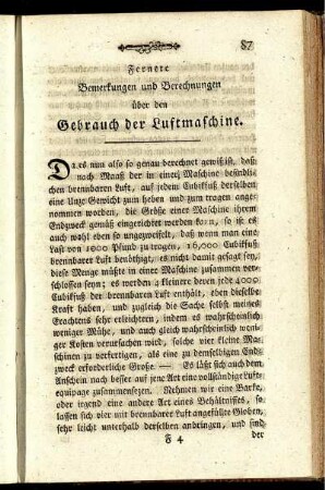 Fernere Bemerkungen und Berechnungen über den Gebrauch der Luftmaschine.