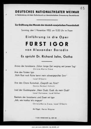 Einführung in die Oper Fürst Igor von Alexander Borodin