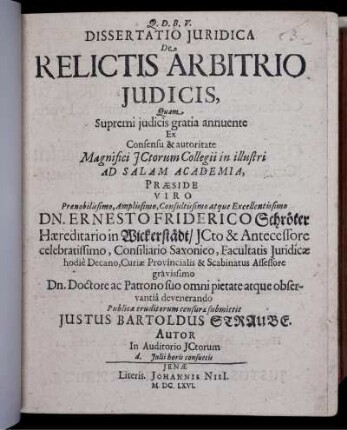 Dissertatio Iuridica De Relictis Arbitrio Iudicis