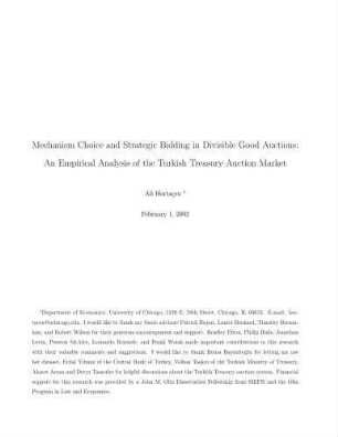 Mechanism Choice and Strategic Bidding in Divisible Good Auctions : An Empirical Analysis of the Turkish Treasury Auction Market