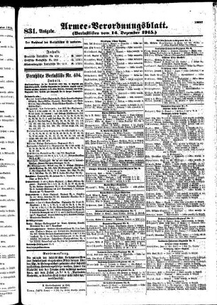 831. Ausgabe. Dienstag, 14. Dezember 1915