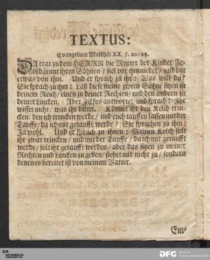 Textus: Evangelium Matthäi XX. v. 20-23.