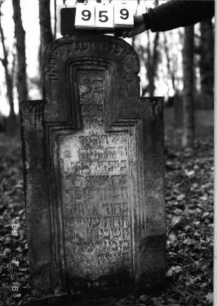 Grabstein 959 (Index: 99902518) Material: Sandstein Maße HxBxT: 120x61x10 cm Besonderheit: kulturhistorisch wertvoll / künstl.-formale Gründe: Grabstein 959
